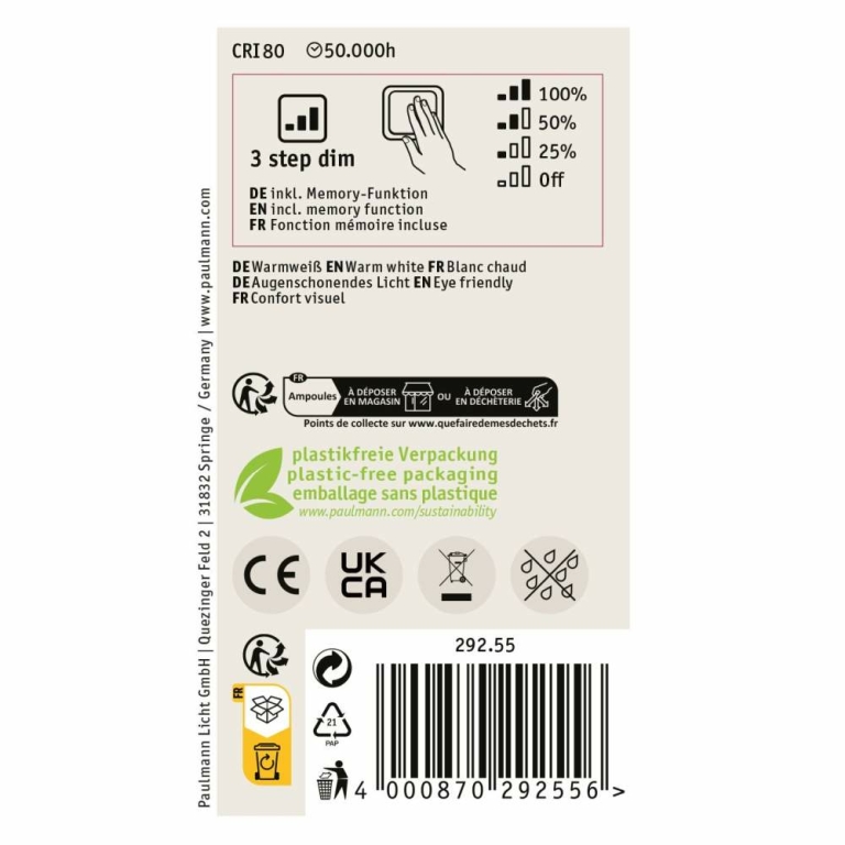 Paulmann Eco-Line Filament 230V LED Birne E27 Einzelleuchte  470lm 2,5W 3000K dimmbar Matt