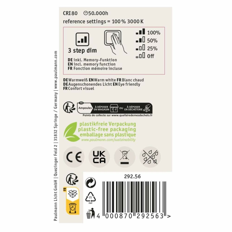 Paulmann Eco-Line Filament 230V LED Birne E27 Einzelleuchte  806lm 4,3W 3000K dimmbar Matt