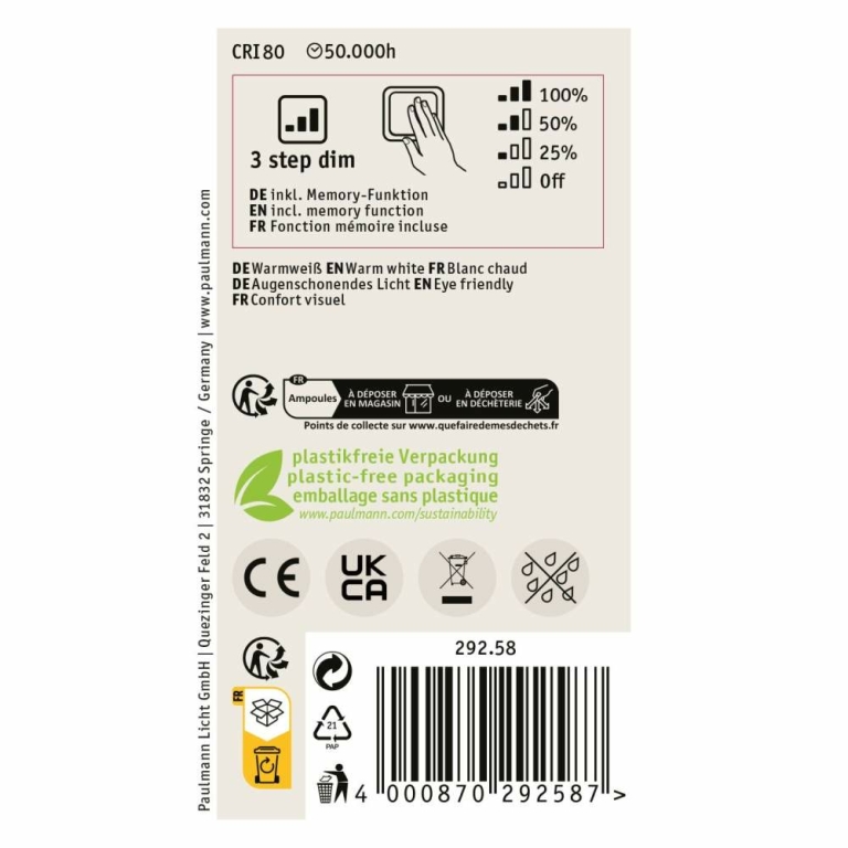 Paulmann Eco-Line Filament 230V LED Birne E27 Einzelleuchte  1521lm 8,2W 3000K dimmbar Matt