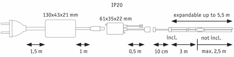 Paulmann MaxLED 500 LED Strip RGBW   3m   18W 530lm/m 896 LEDs/m RGBW+ 36VA
