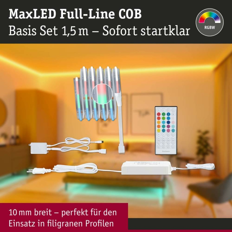 Paulmann MaxLED 1000 LED Strip Full-Line COB Basisset  1,5m   17W 1038lm/m 896 LEDs/m RGBW+ 48VA