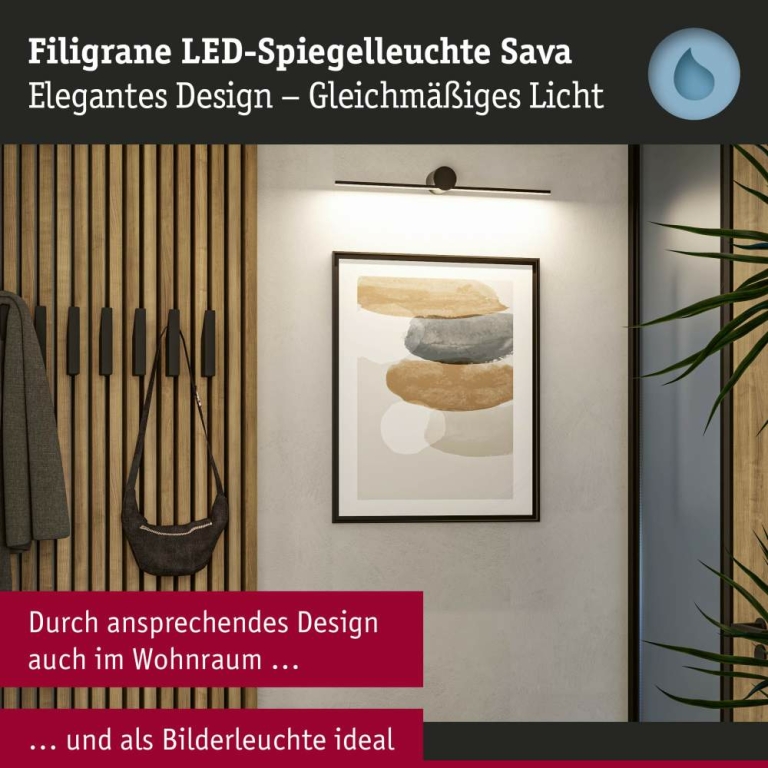 Paulmann LED Spiegelleuchte Sava  IP44  3000K 300lm 230V 5W  Schwarz matt