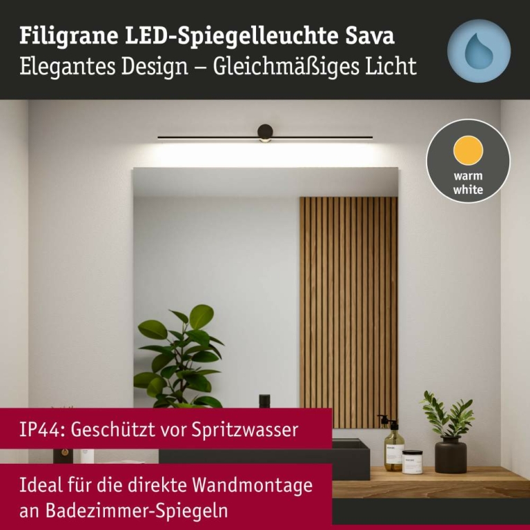 Paulmann LED Spiegelleuchte Sava  IP44  3000K 500lm 230V 7,5W  Schwarz matt