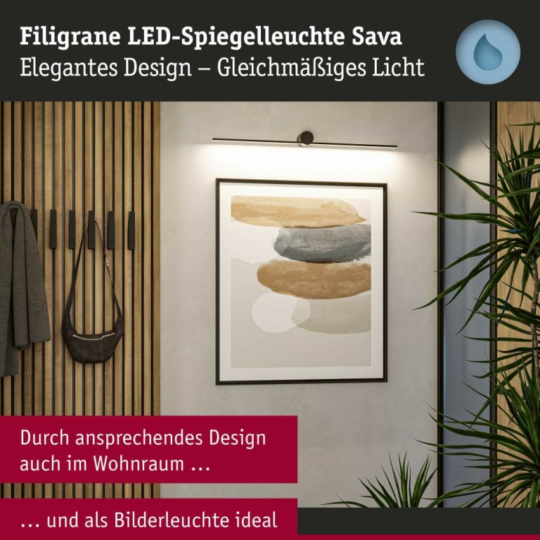 Paulmann LED Spiegelleuchte Sava  IP44  3000K 500lm 230V 7,5W  Schwarz matt