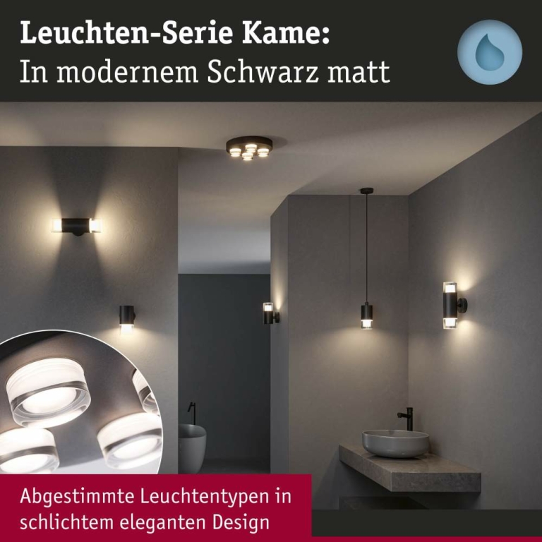 Paulmann Selection Bathroom Wand-/Deckenleuchte Kame IP44  3000K 4x2000lm 230V 4x4,2W  Signalschwarz
