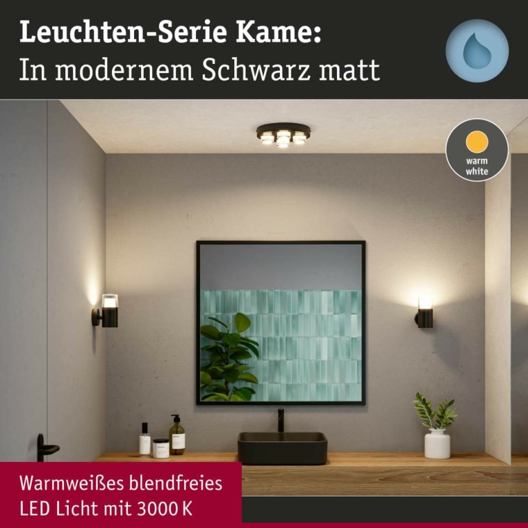 Paulmann Selection Bathroom Wand-/Deckenleuchte Kame IP44  3000K 320lm 230V 5W  Signalschwarz