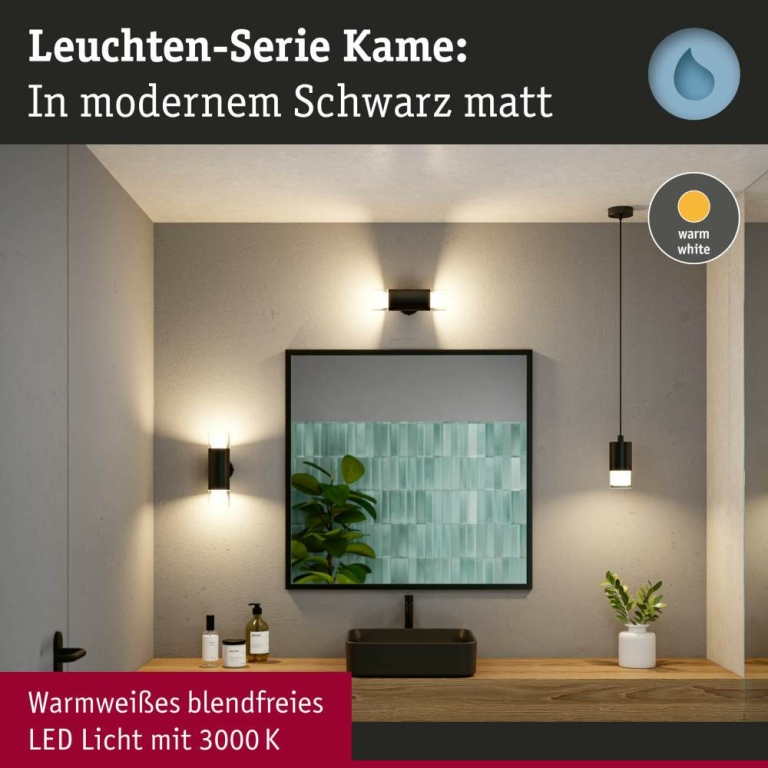 Paulmann Selection Bathroom Wand-/Deckenleuchte Kame IP44  3000K 2x460lm 230V 2x4W  Signalschwarz