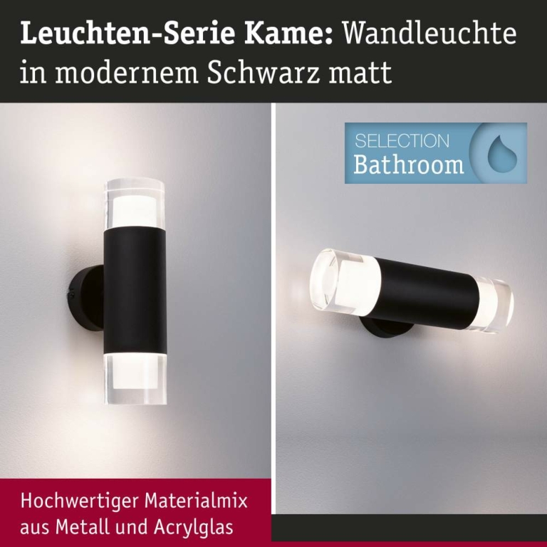 Paulmann Selection Bathroom Wand-/Deckenleuchte Kame IP44  3000K 2x460lm 230V 2x4W  Signalschwarz