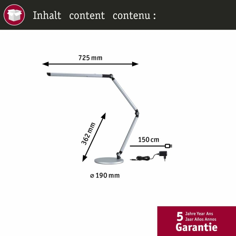 Paulmann LED Schreibtischleuchte 3-Step-Dim FlexBar  White Switch 700lm 9,5W Silber matt