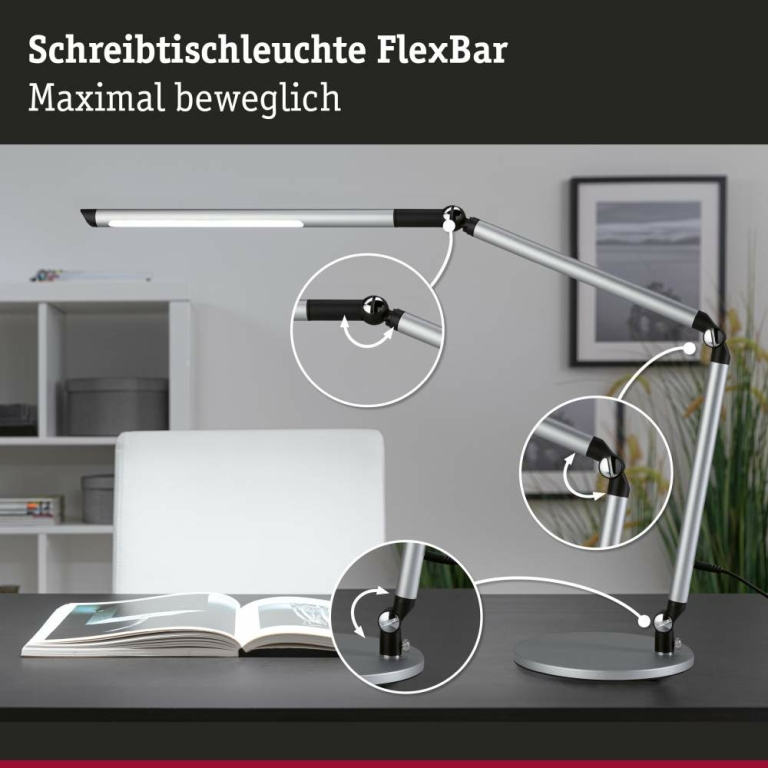 Paulmann LED Schreibtischleuchte 3-Step-Dim FlexBar  White Switch 700lm 9,5W Silber matt