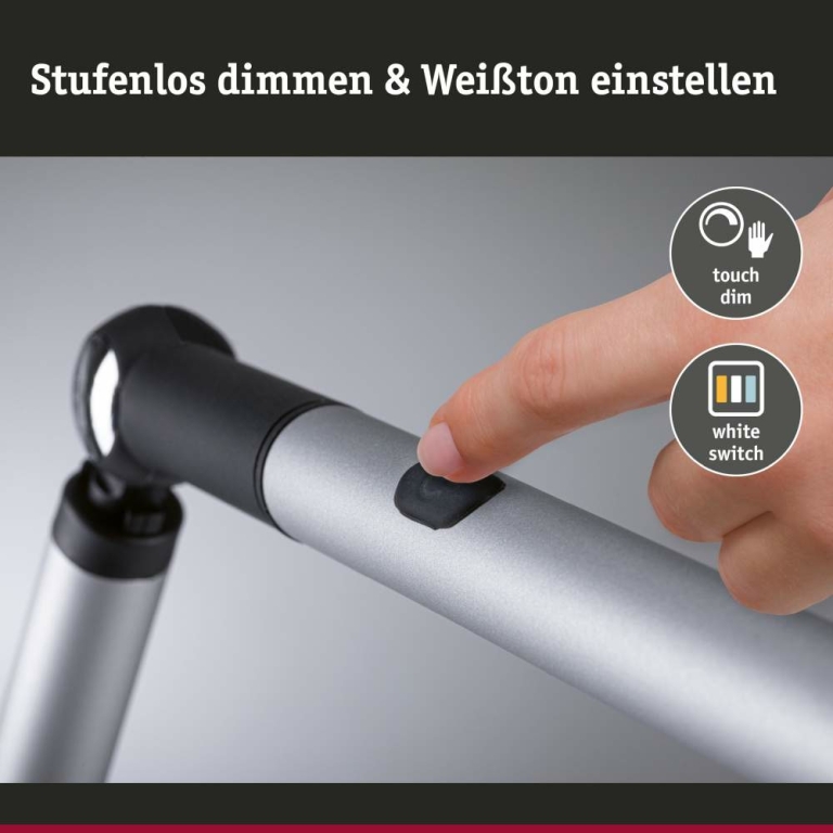 Paulmann LED Schreibtischleuchte 3-Step-Dim FlexBar  White Switch 700lm 9,5W Silber matt