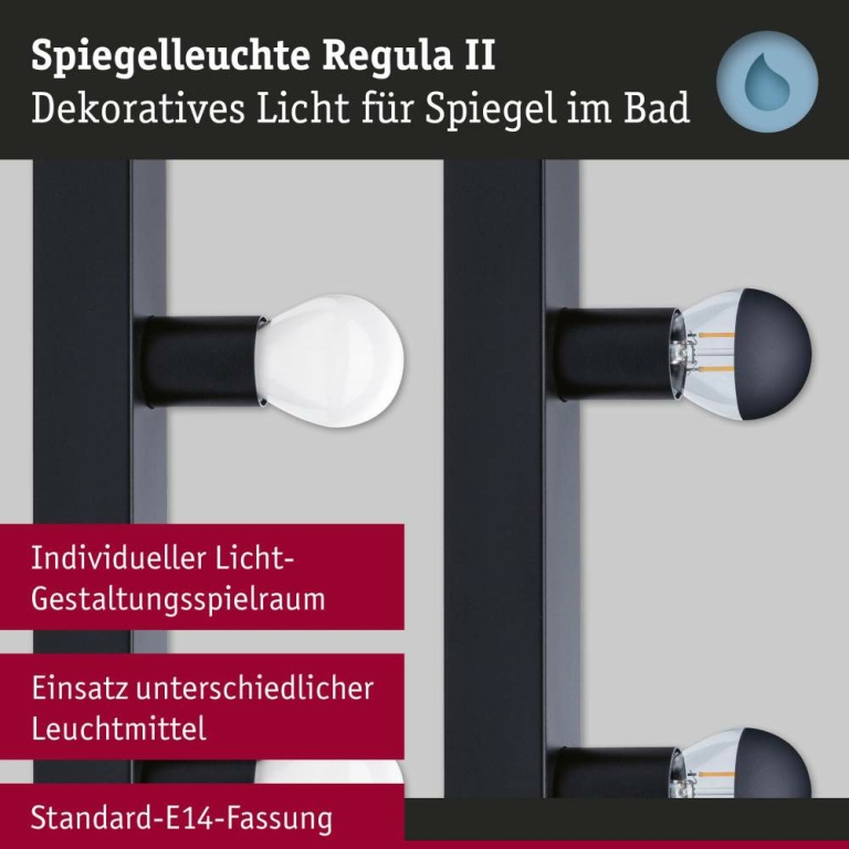 Paulmann Spiegelleuchte Regula II  IP44 E14   230V max. 4x40W dimmbar Schwarz
