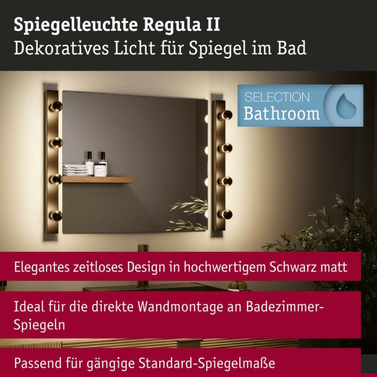 Paulmann Spiegelleuchte Regula II  IP44 E14   230V max. 4x40W dimmbar Schwarz