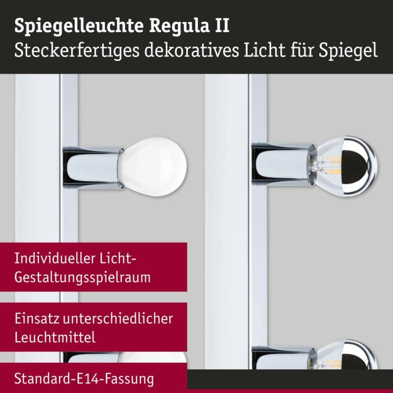 Paulmann Spiegelleuchte Regula II   E14   230V max. 4x40W dimmbar Chrom