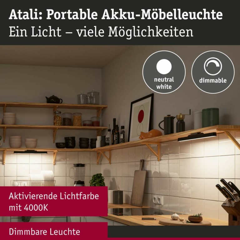 Paulmann Mobile Möbelaufbauleuchte Atali 240lm 4000K Schwarz
