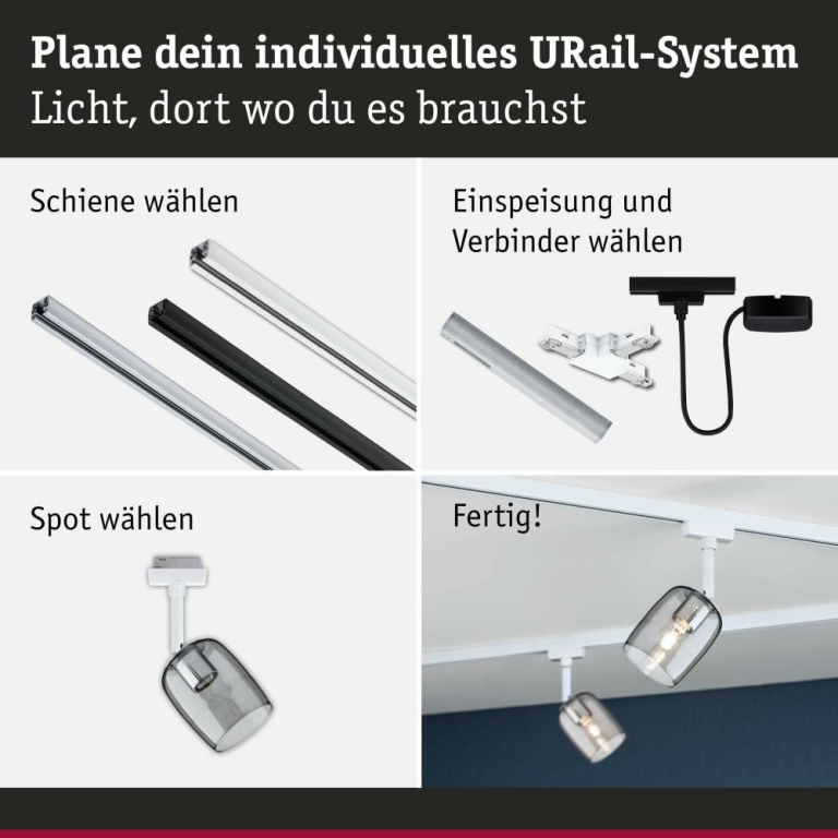 Paulmann URail Schienenspot Blossom  G9  max. 10W  dimmbar 230V Signalweiß Rauchglas