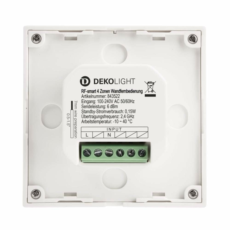 Deko-Light RF-smart, Wandfernbedienung, weiß, 230V, 4 Zonen, Single/CCT/RGB/W/+CCT