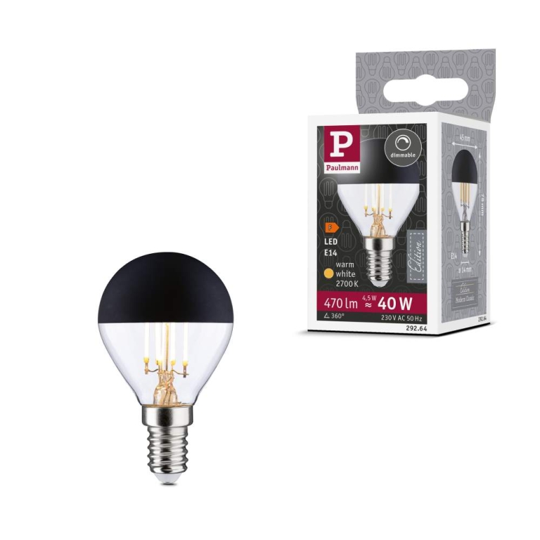 Paulmann Modern Classic Edition Standard 230V LED Tropfen Kopfspiegel E14  470lm 4,5W 2700K dimmbar Kopfspiegel Schwarz matt
