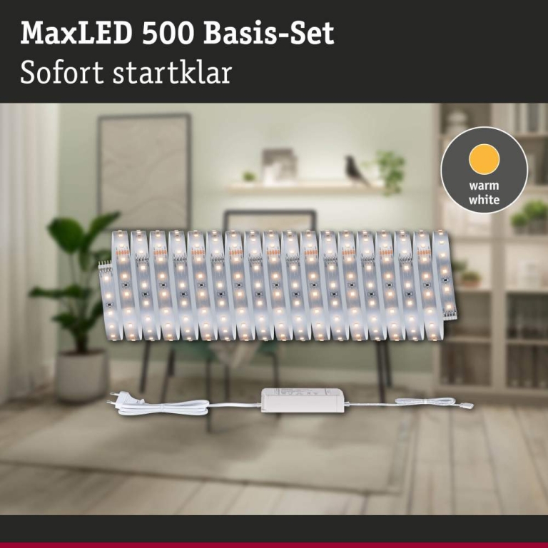 Paulmann MaxLED 500 LED Strip Warmweiß Basisset  10m   28W 550lm/m 64 LEDs/m 2700K 40VA