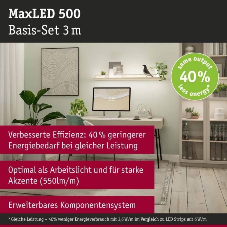 Paulmann MaxLED 500 LED Strip Warmweiß Basisset  3m   11W 550lm/m 64 LEDs/m 2700K 30VA