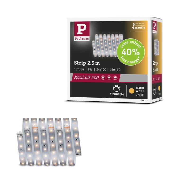 Paulmann MaxLED 500 LED Strip Warmweiß Einzelstrip  2,5m   9W 550lm/m 64 LEDs/m 2700K