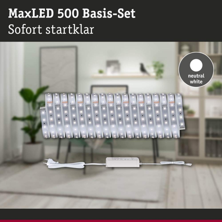 Paulmann MaxLED 500 LED Strip Neutralweiß Basisset  10m   28W 550lm/m 64 LEDs/m 4000K 40VA