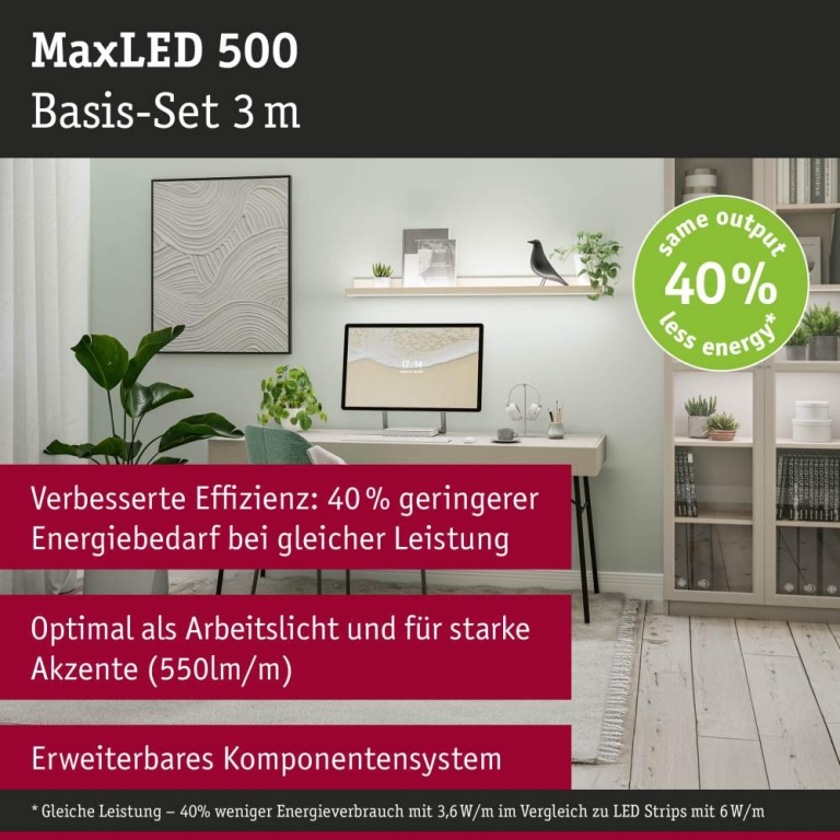 Paulmann MaxLED 500 LED Strip Neutralweiß Basisset  3m   11W 550lm/m 64 LEDs/m 4000K 30VA