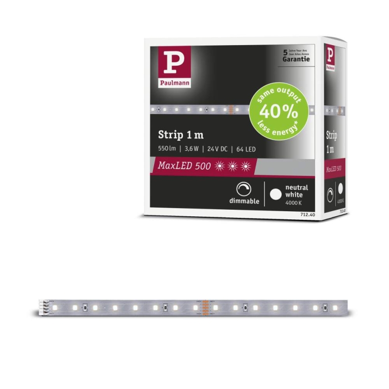 Paulmann MaxLED 500 LED Strip Neutralweiß Einzelstrip  1m   3,6W 550lm/m 64 LEDs/m 4000K