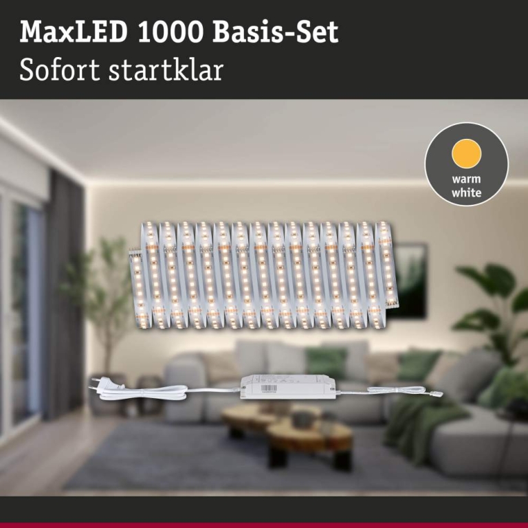 Paulmann MaxLED 1000 LED Strip Warmweiß Basisset  5m   30W 1100lm/m 128 LEDs/m 2700K 60VA