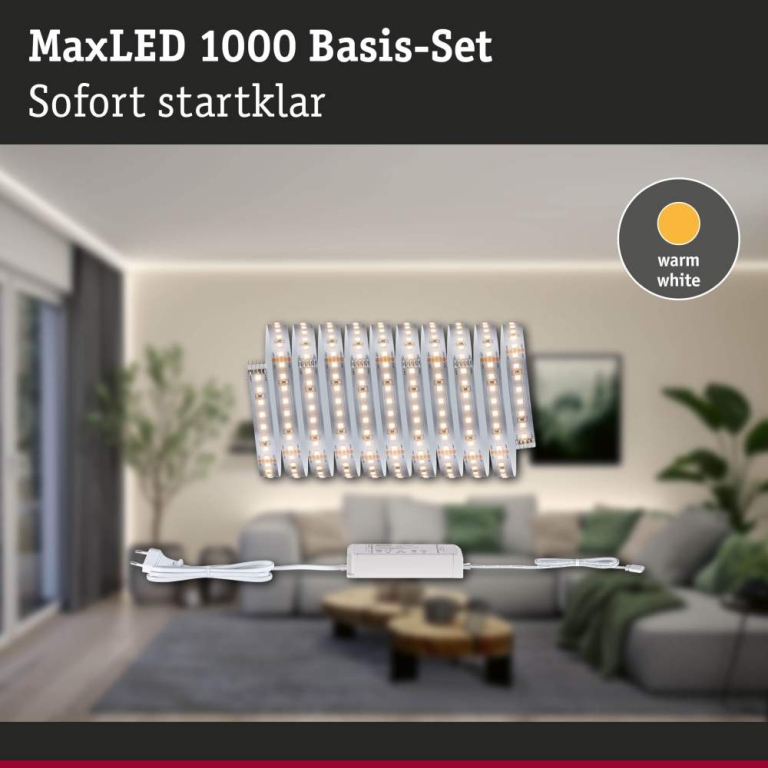 Paulmann MaxLED 1000 LED Strip Warmweiß Basisset  3m   22W 1100lm/m 128 LEDs/m 2700K 40VA