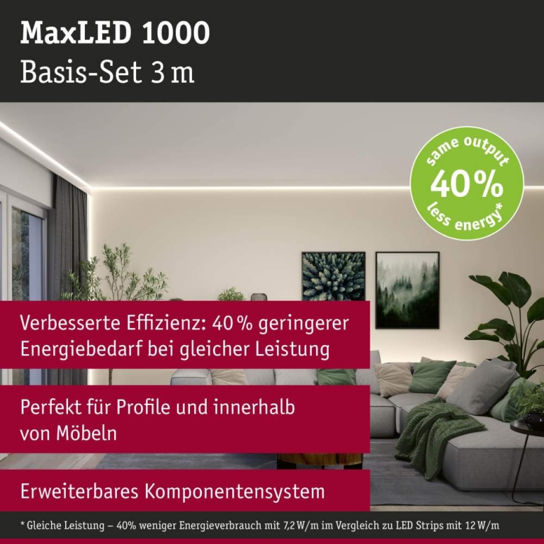 Paulmann MaxLED 1000 LED Strip Warmweiß Basisset  3m   22W 1100lm/m 128 LEDs/m 2700K 40VA