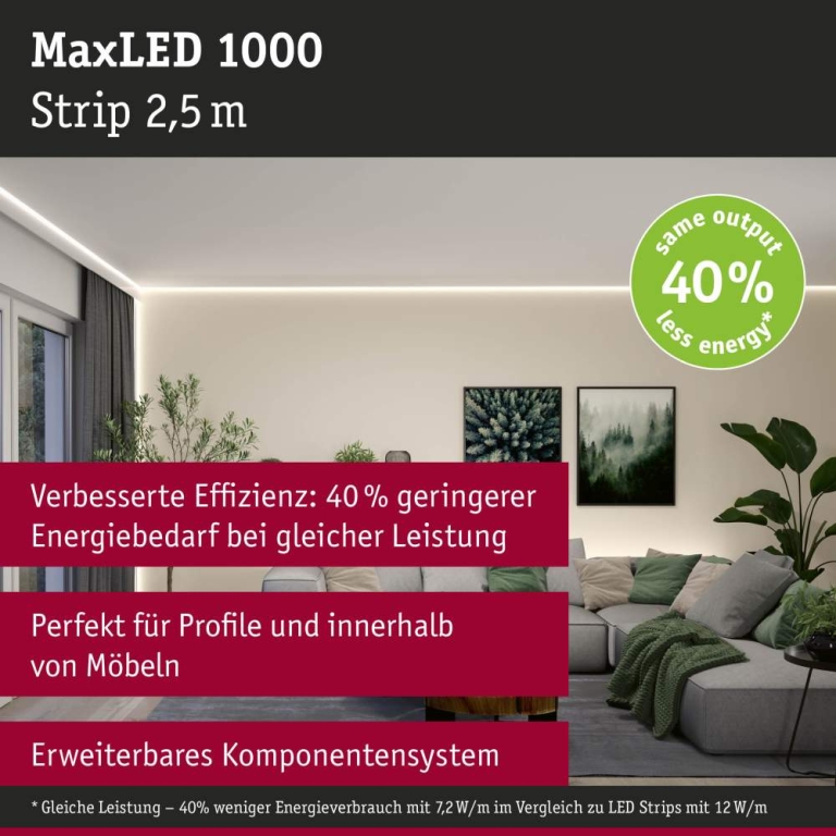 Paulmann MaxLED 1000 LED Strip Warmweiß Einzelstrip  2,5m   18W 1100lm/m 128 LEDs/m 2700K