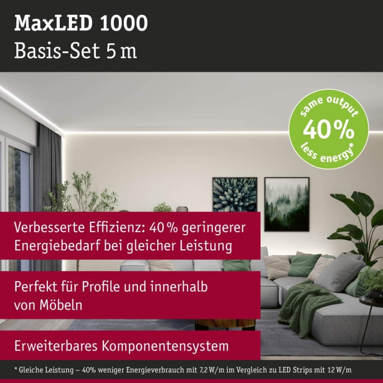 Paulmann MaxLED 1000 LED Strip Neutralweiß Basisset  5m   30W 1100lm/m 128 LEDs/m 4000K 60VA