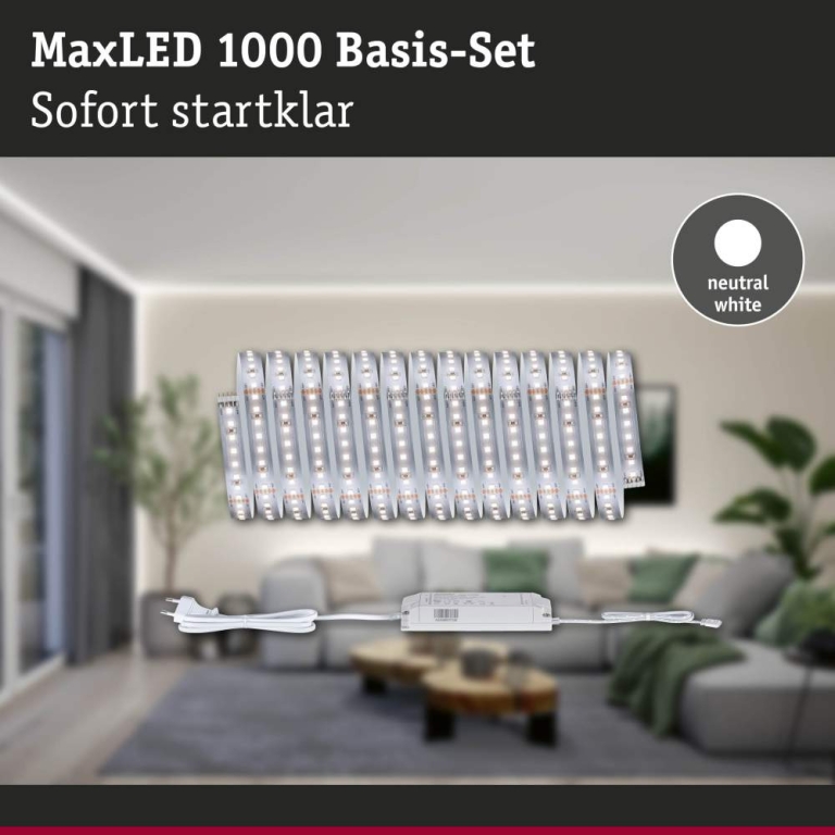 Paulmann MaxLED 1000 LED Strip Neutralweiß Basisset  5m   30W 1100lm/m 128 LEDs/m 4000K 60VA