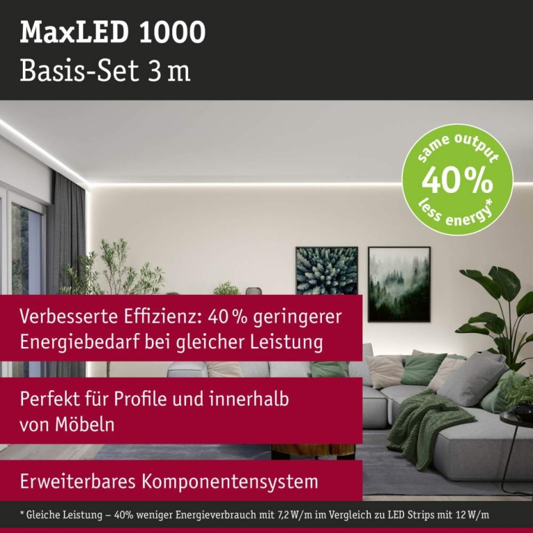 Paulmann MaxLED 1000 LED Strip Neutralweiß Basisset  3m   22W 1100lm/m 128 LEDs/m 4000K 40VA