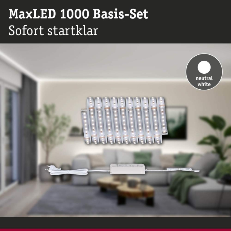 Paulmann MaxLED 1000 LED Strip Neutralweiß Basisset  3m   22W 1100lm/m 128 LEDs/m 4000K 40VA