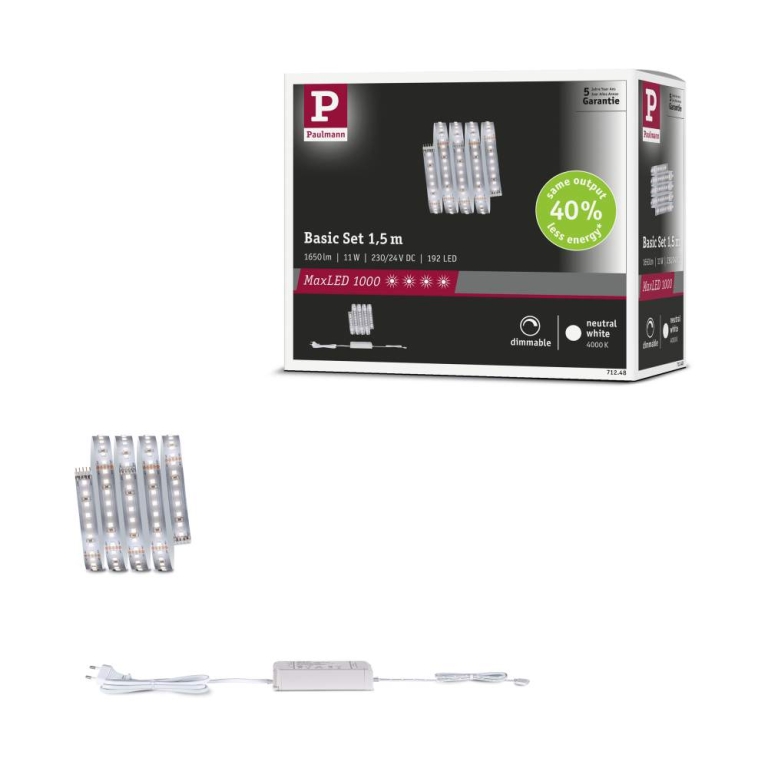 Paulmann MaxLED 1000 LED Strip Neutralweiß Basisset  1,5m   11W 1100lm/m 128 LEDs/m 4000K 30VA