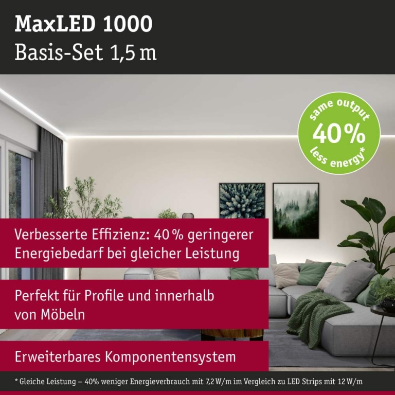 Paulmann MaxLED 1000 LED Strip Neutralweiß Basisset  1,5m   11W 1100lm/m 128 LEDs/m 4000K 30VA