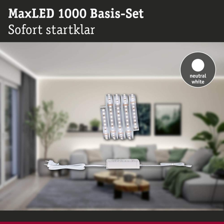 Paulmann MaxLED 1000 LED Strip Neutralweiß Basisset  1,5m   11W 1100lm/m 128 LEDs/m 4000K 30VA