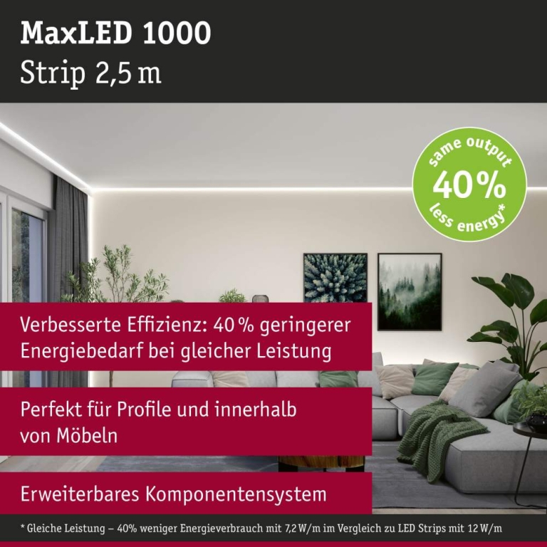 Paulmann MaxLED 1000 LED Strip Neutralweiß Einzelstrip  2,5m   18W 1100lm/m 128 LEDs/m 4000K
