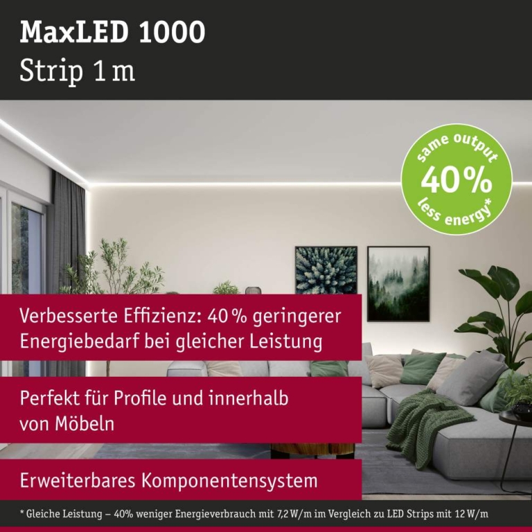 Paulmann MaxLED 1000 LED Strip Neutralweiß Einzelstrip  1m   7,2W 1100lm/m 128 LEDs/m 4000K