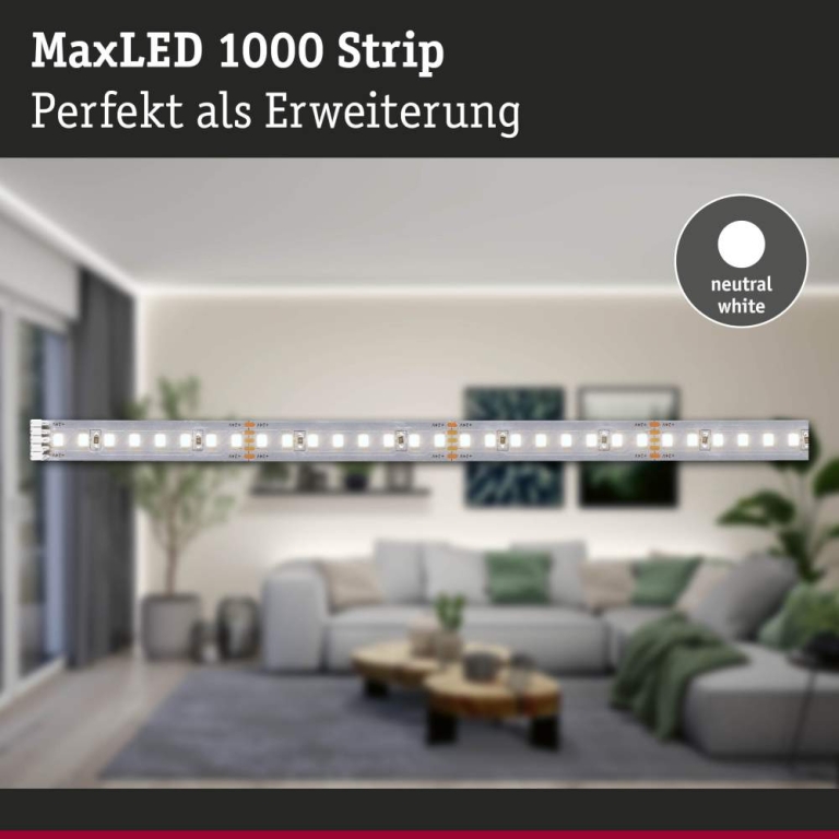 Paulmann MaxLED 1000 LED Strip Neutralweiß Einzelstrip  1m   7,2W 1100lm/m 128 LEDs/m 4000K