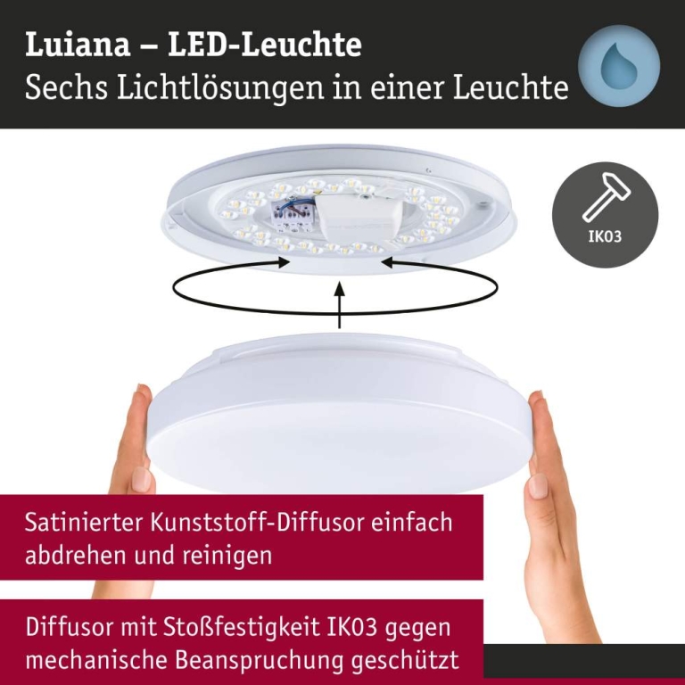 Paulmann LED Deckenleuchte Luiana   IP44  3000 - 5700K 1750lm 230V 16,5W  Weiß