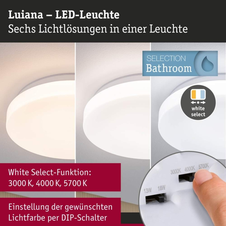 Paulmann LED Deckenleuchte Luiana   IP44  3000 - 5700K 1750lm 230V 16,5W  Weiß