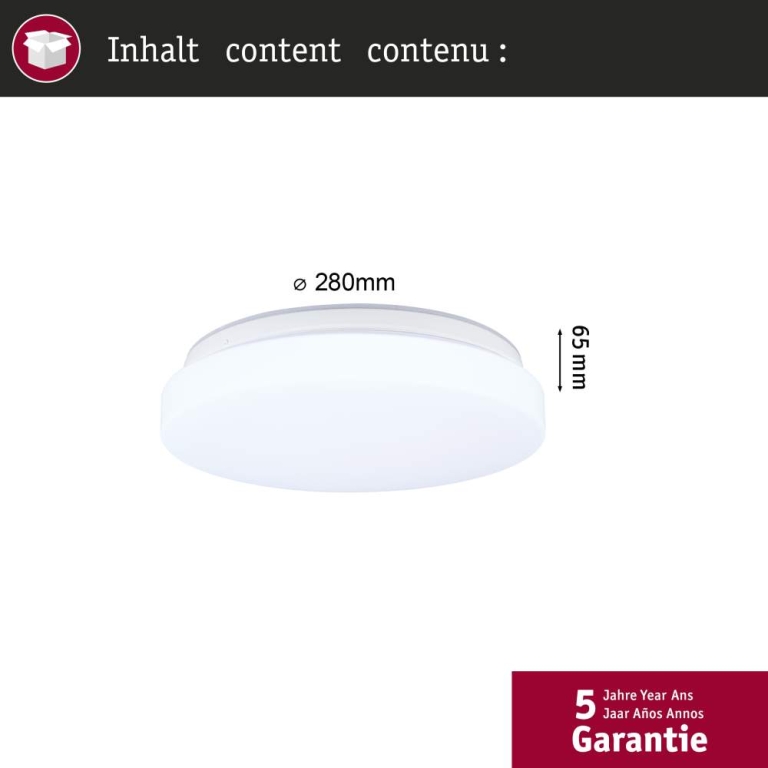 Paulmann LED Deckenleuchte Luiana Dämmerungsgesteuerter Bewegungsmelder (HF)  IP44  3000 - 5700K 1750lm 230V 16,5W  Weiß