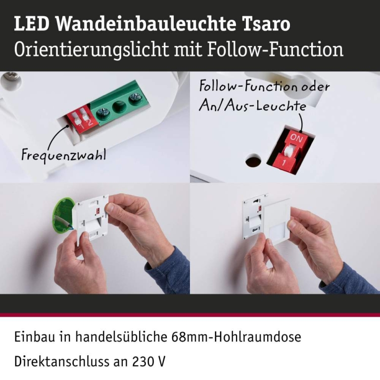 Paulmann LED Wandeinbauleuchte Tsaro Weiß matt (Follower) Orientierungslicht 1W 80lm 2700K 230V