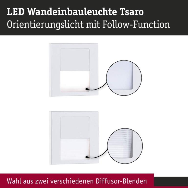 Paulmann LED Wandeinbauleuchte Tsaro Weiß matt (Follower) Orientierungslicht 1W 80lm 2700K 230V