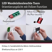 LED Wandeinbauleuchte Tsaro Schwarz matt (Follower) Orientierungslicht 1W 80lm 2700K 230V