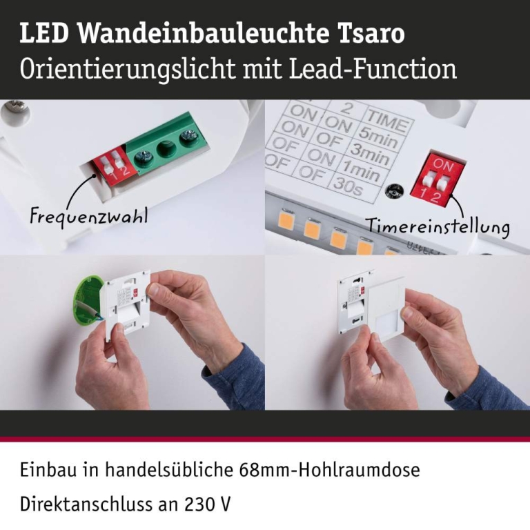 Paulmann LED Wandeinbauleuchte Tsaro Weiß matt (Leader) Orientierungslicht 1W 80lm 2700K 230V