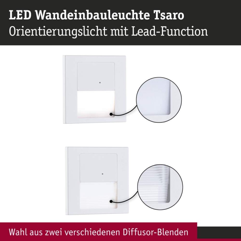 Paulmann LED Wandeinbauleuchte Tsaro Weiß matt (Leader) Orientierungslicht 1W 80lm 2700K 230V